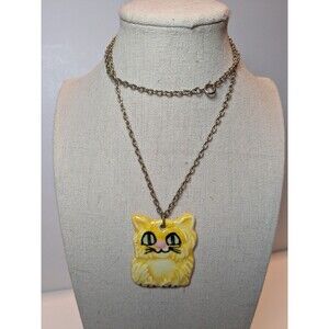 Ceramic Orange Cat Pendant Necklace